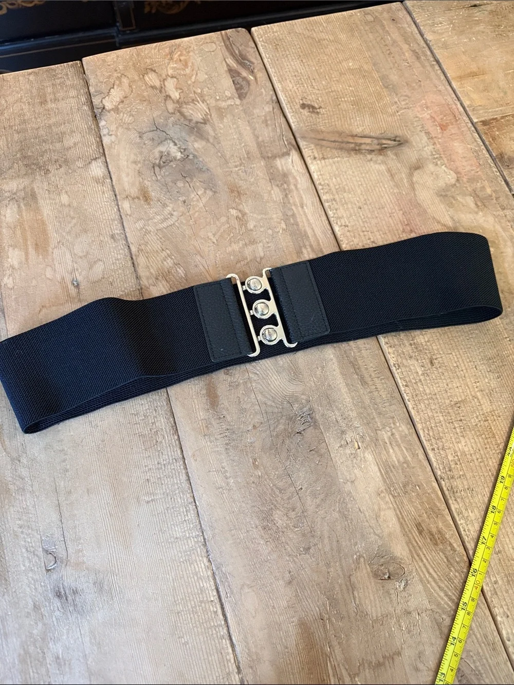Men's Black Elastic Waist Belt with Metal Hook Closure